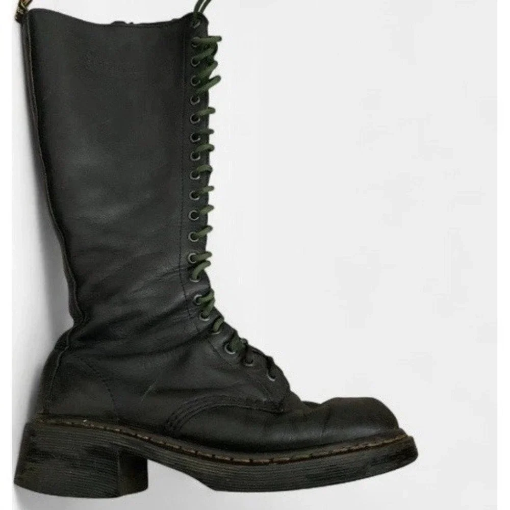 Dr Martens 1b60 Bex Pisa 20 Eye Black Knee High Boots *BROKEN ZIPPER* 8